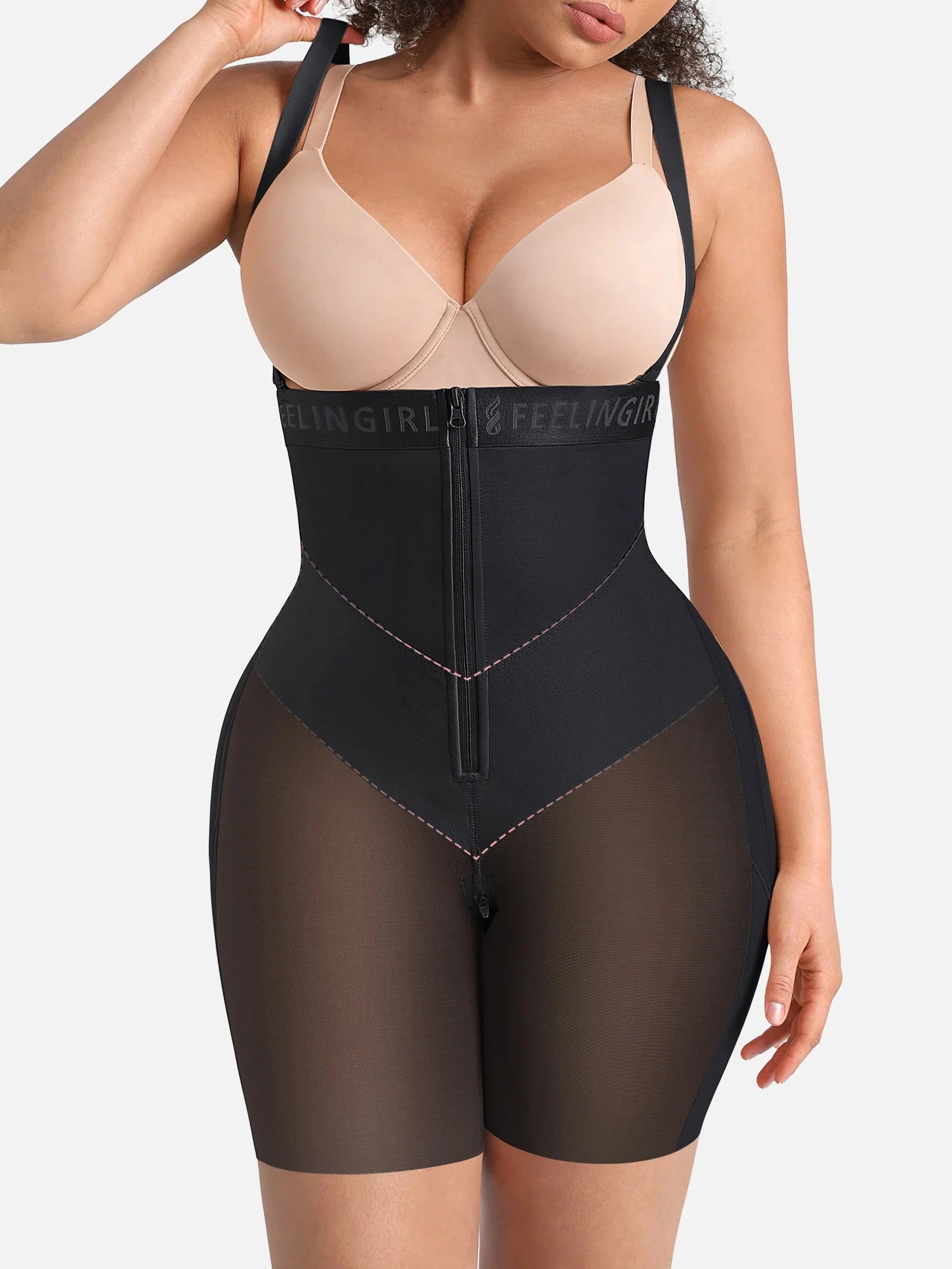 Feelingirl Wide V-neck Belt High-Waist Shaping Shorts