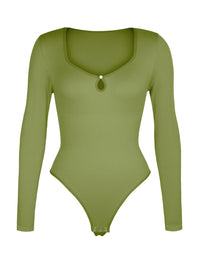 Hollow Scoop Neck Thong Bodysuit