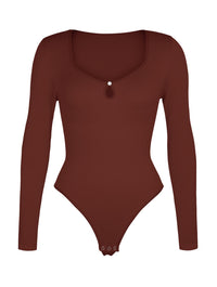 Hollow Scoop Neck Thong Bodysuit